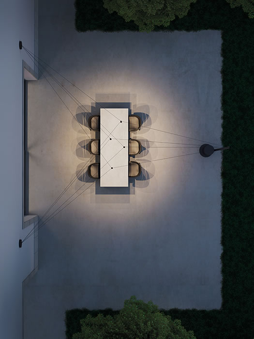 Top view — dining table lighting arrangement