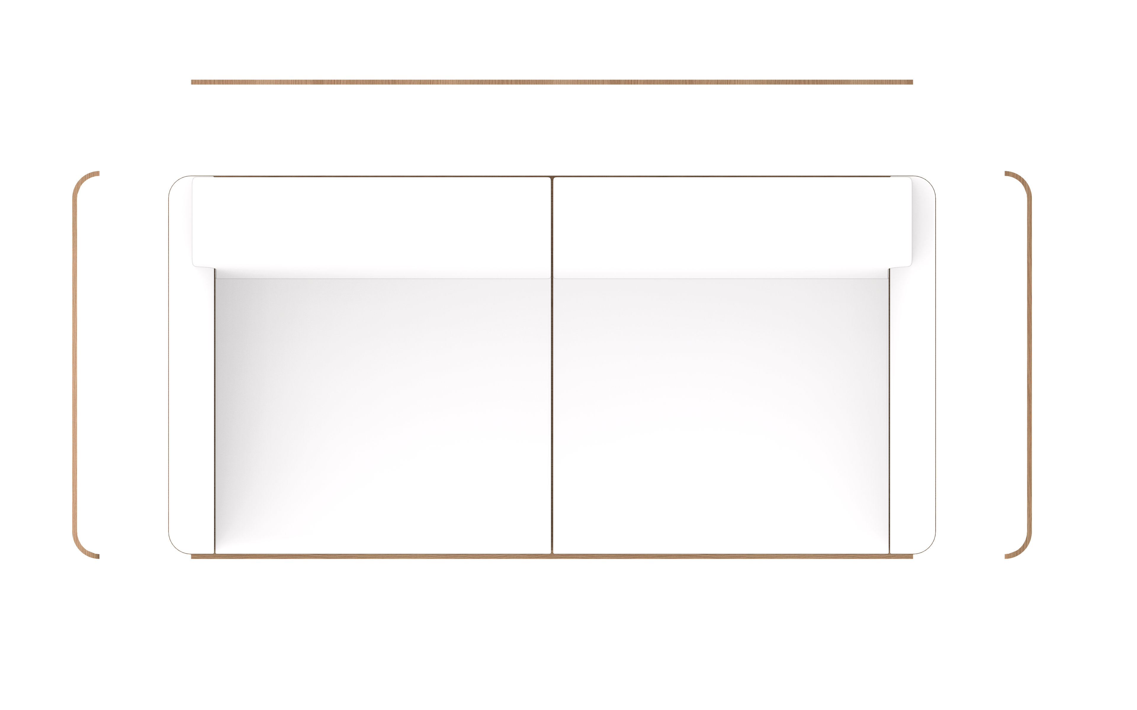 Orthographic top view — three-piece panel construction