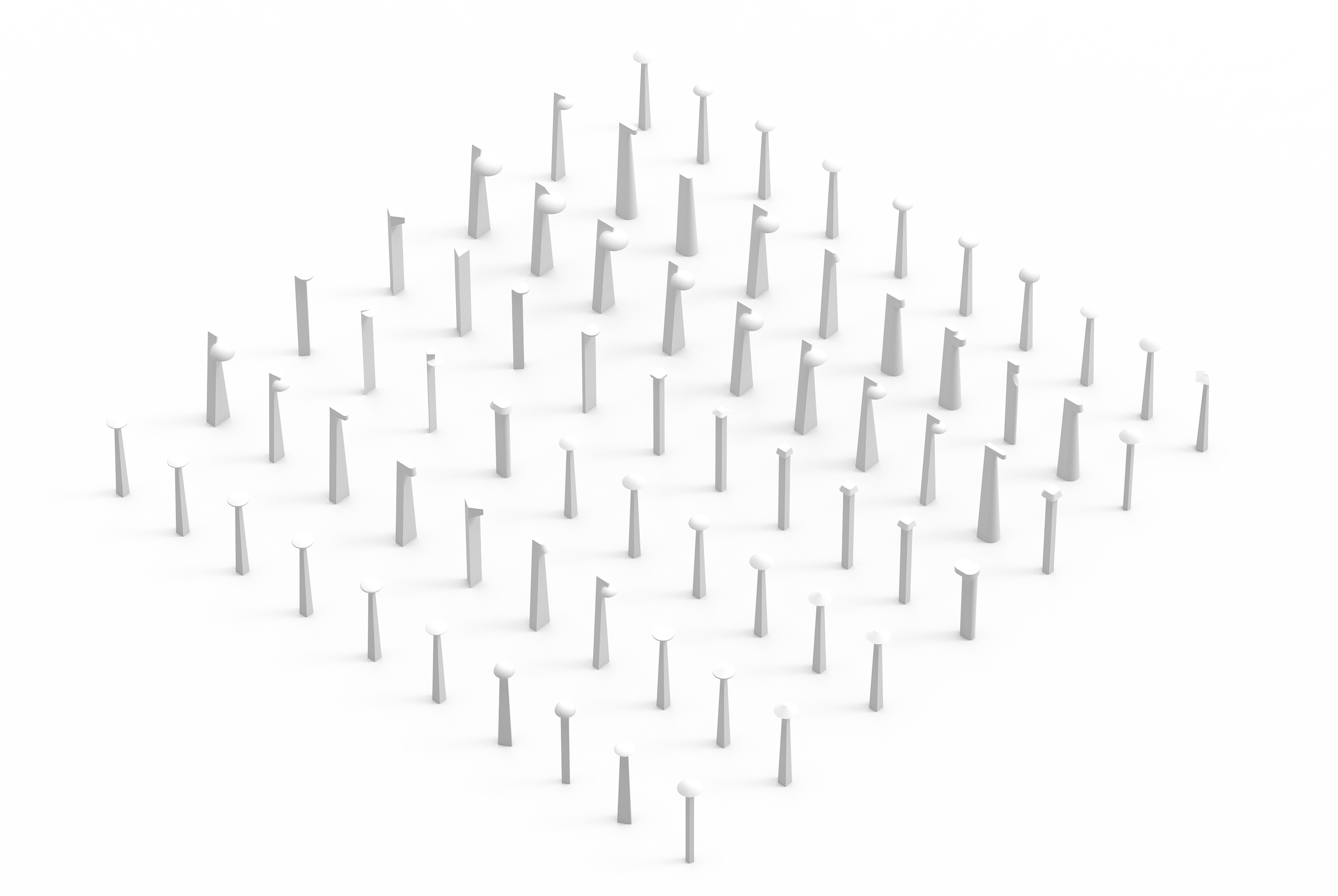 Field of 3D form alternatives explored in Rhinoceros